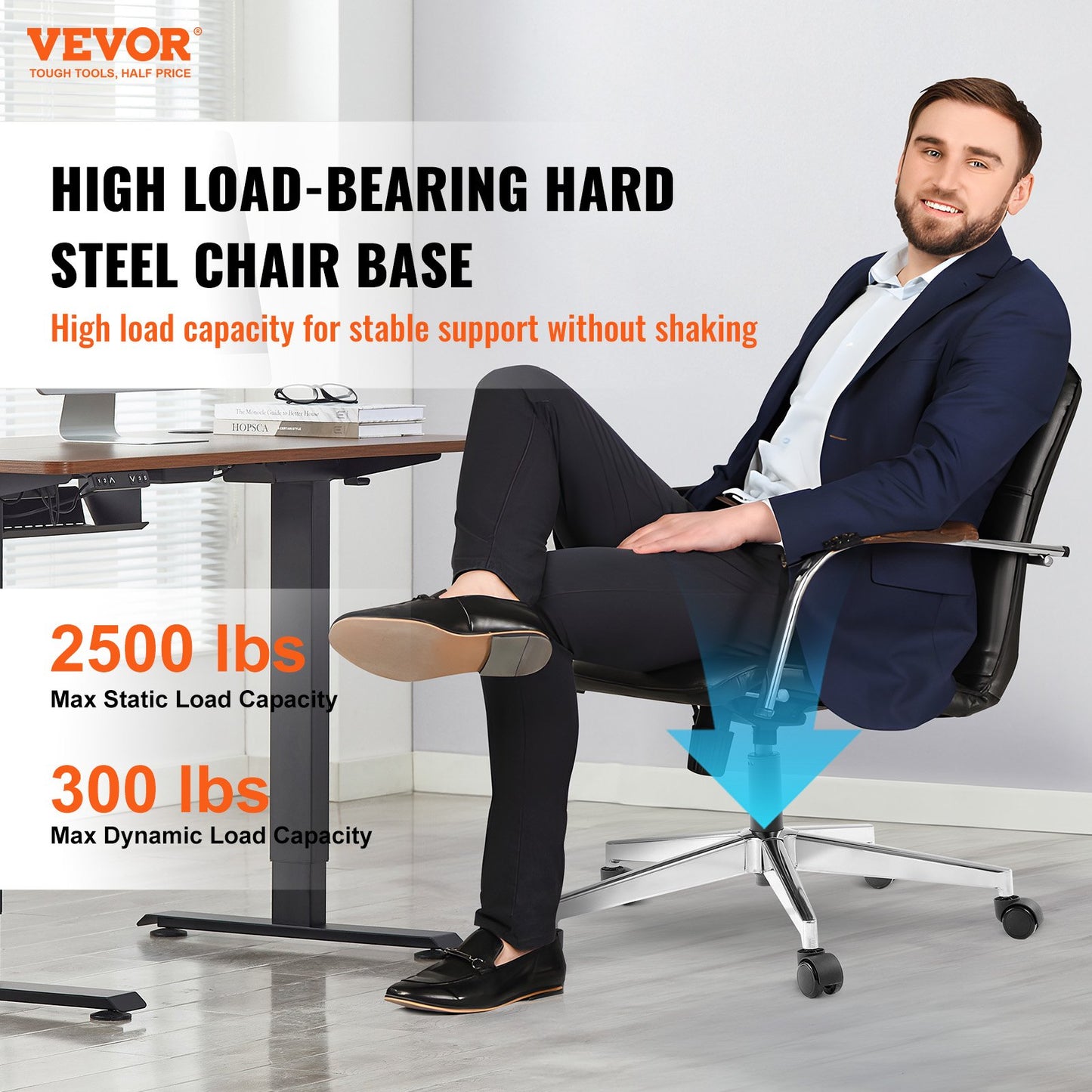 Office Chair Base Replacement, 28", 2500 lbs Static Load Capacity, Heavy Duty Universal Computer Desk Chair Stool Base Part with Reinforced Metal Legs, Desk Chair Base Replacement Parts, Silver