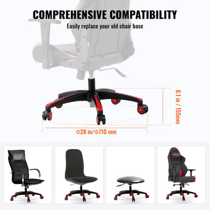 Office Chair Base Replacement, 28", 2500 lbs Static Load, Heavy Duty Universal Computer Desk Chair Stool Base Part with 5 Casters and Reinforced Legs, Desk Chair Base Replacement, Black + Red