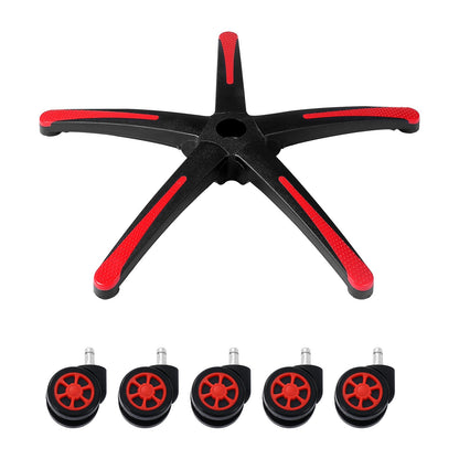 Office Chair Base Replacement, 28", 2500 lbs Static Load, Heavy Duty Universal Computer Desk Chair Stool Base Part with 5 Casters and Reinforced Legs, Desk Chair Base Replacement, Black + Red