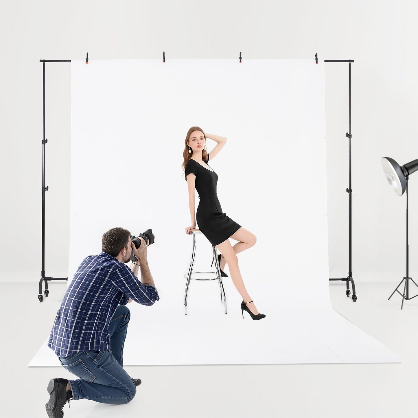 Backdrop Stand, 7 x 10 ft Adjustable Photo Backdrop Stand Kit, Portable Background Backdrop Stand with Casters, Heavy Duty Movable Projector Screen Stand, for Wedding, Photo Studio and Party