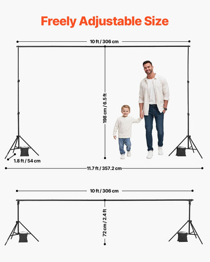 Backdrop Stand, 6.5 x 10 ft Adjustable Photo Backdrop Stand Kit, Portable Background Backdrop Stand with 5 Crossbars, Heavy Duty Projector Screen Stand, for Wedding, Photo Video Studio & Party