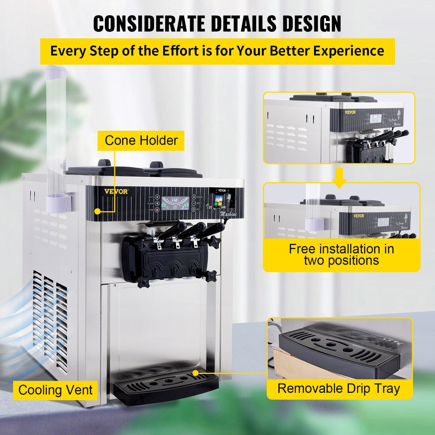 2200-Watt-Gewerbe-Tischgerät für Softeis, 5,3 bis 7,4 Gallonen pro Stunde, geeignet für Restaurants, Bars, Cafés und Bäckereien