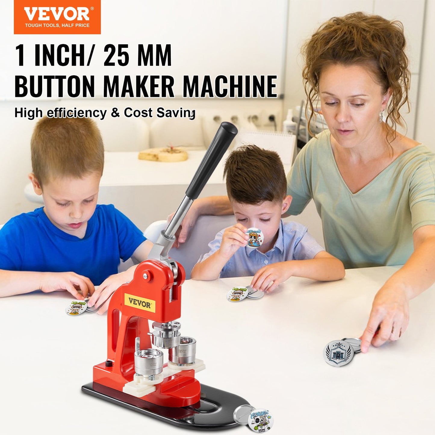 Buttonmaschine, 25-mm-Stanzpresse, Bastelset für Kinder, Anstecknadel-Set mit 500 Buttonteilen, Kreisschneider und Zauberbuch