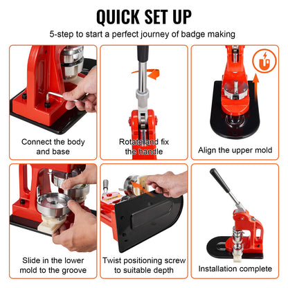 Buttonmaschine, 25-mm-Stanzpresse, Bastelset für Kinder, Anstecknadel-Set mit 500 Buttonteilen, Kreisschneider und Zauberbuch