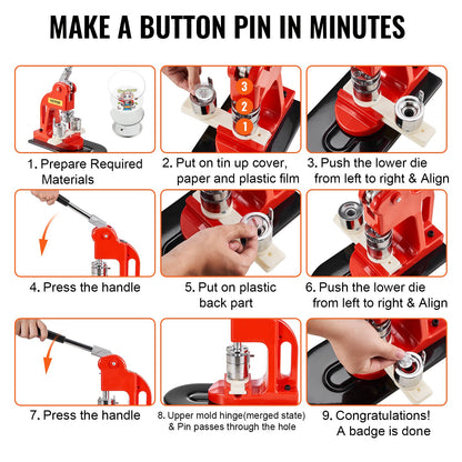 Buttonmaschine, 25-mm-Stanzpresse, Bastelset für Kinder, Anstecknadel-Set mit 500 Buttonteilen, Kreisschneider und Zauberbuch