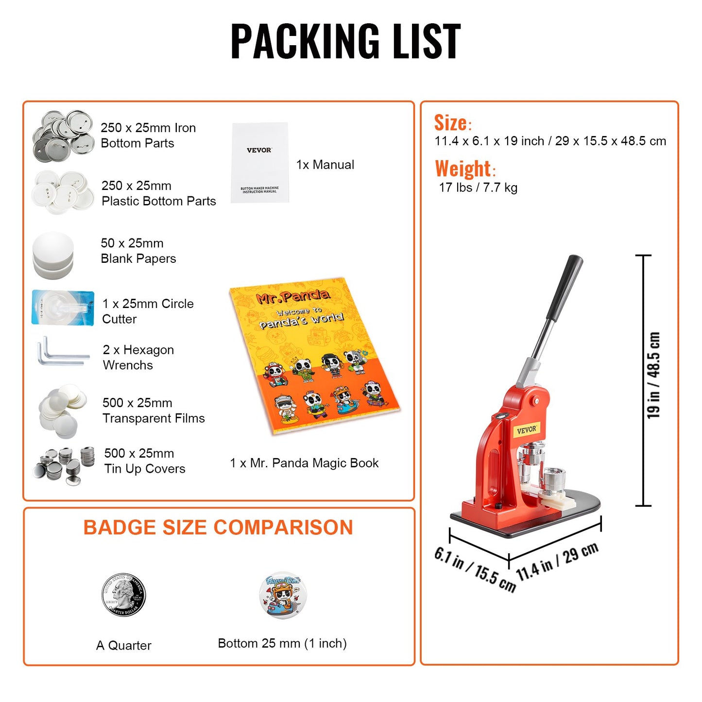 Buttonmaschine, 25-mm-Stanzpresse, Bastelset für Kinder, Anstecknadel-Set mit 500 Buttonteilen, Kreisschneider und Zauberbuch