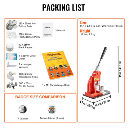Buttonmaschine, 25-mm-Stanzpresse, Bastelset für Kinder, Anstecknadel-Set mit 500 Buttonteilen, Kreisschneider und Zauberbuch