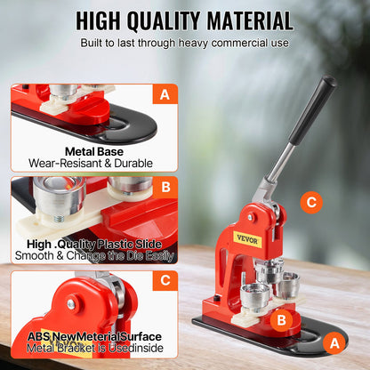 Buttonmaschine, 32-mm-Stanzpresse, Bastelset für Kinder, Anstecknadel-Set mit 500 Buttonteilen, Kreisschneider und Zauberbuch