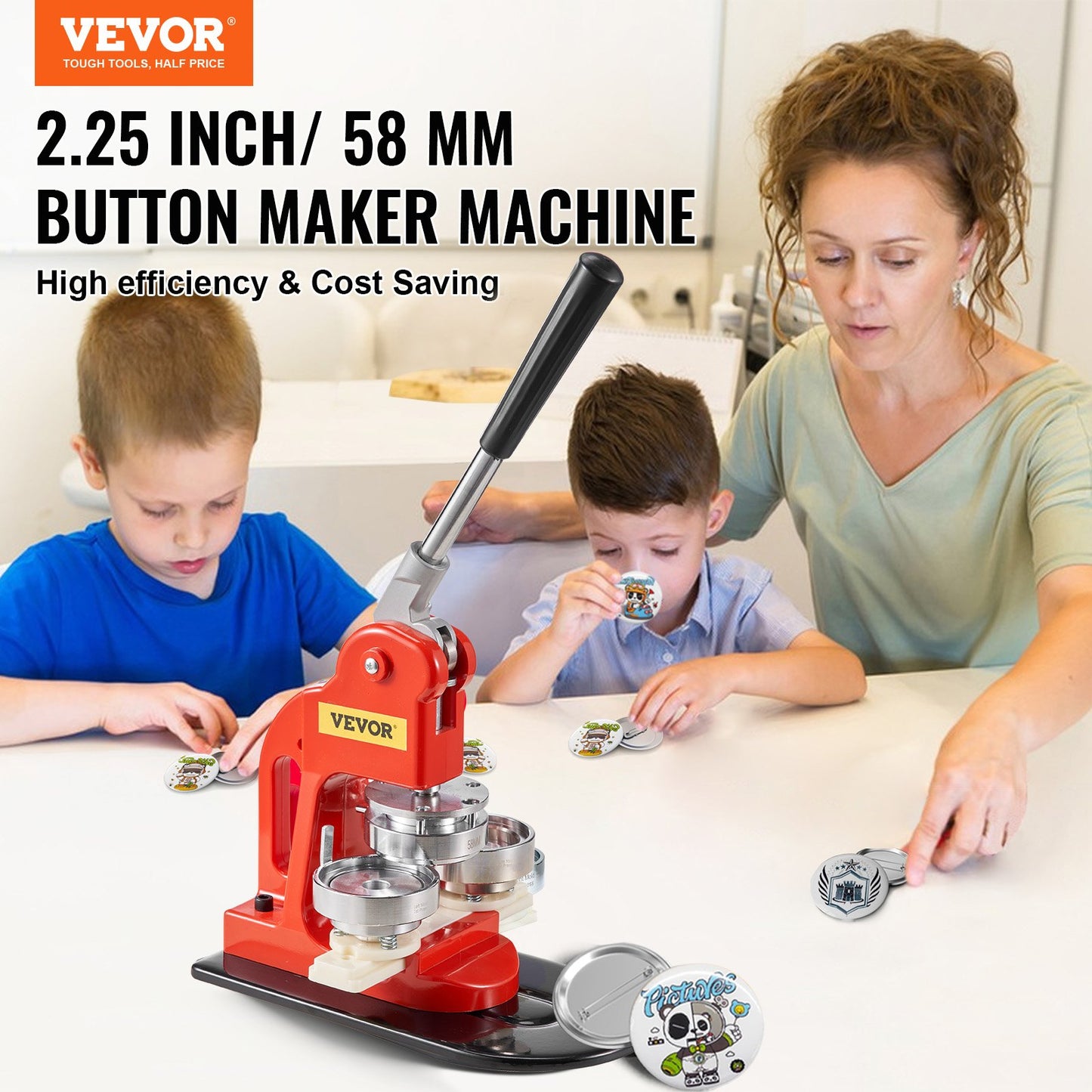 Buttonmaschine, 58 mm (2,25 Zoll) Stanzpresse für Anstecknadeln, Bastelset für Kindergeschenke, Zubehör zur Buttonherstellung mit 500 Buttonteilen, Kreisschneider und Zauberbuch