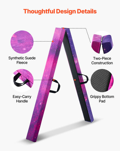 8 Fuß (ca. 2,4 m) langer, klappbarer Balancierbalken für Kinder, 136,1 kg stabiler Bodenbalken mit rutschfester Matte, Holzkern, rutschfester Unterseite und Tragetasche für das Heim-Fitnessstudio, Galaxy