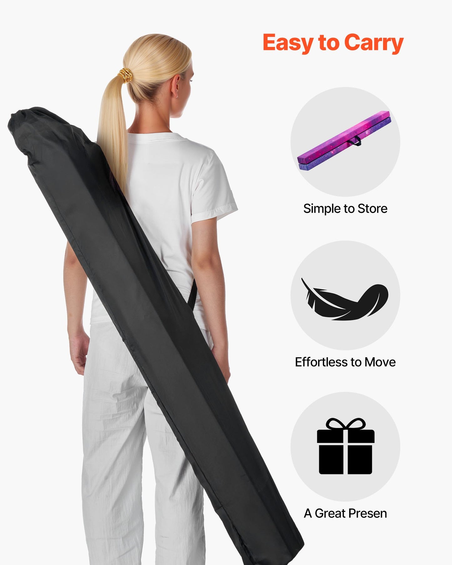 8 Fuß (ca. 2,4 m) langer, klappbarer Balancierbalken für Kinder, 136,1 kg stabiler Bodenbalken mit rutschfester Matte, Holzkern, rutschfester Unterseite und Tragetasche für das Heim-Fitnessstudio, Galaxy