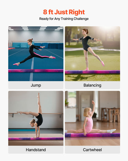 8 Fuß (ca. 2,4 m) langer, klappbarer Balancierbalken für Kinder, 136,1 kg stabiler Bodenbalken mit rutschfester Matte, Holzkern, rutschfester Unterseite und Tragetasche für das Heim-Fitnessstudio, Galaxy