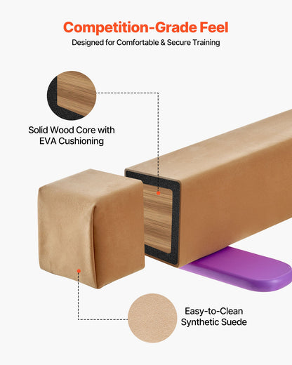 8 Fuß (ca. 2,4 m) langer Balancierbalken für Kinder, 158,7 kg stabiler Bodenbalken mit rutschfesten Holzmatten, Turngerät mit Holzkern und rutschfester Unterseite für Zuhause und Turnhalle, Gelb