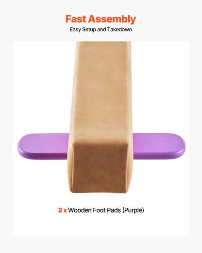 8 Fuß (ca. 2,4 m) langer Balancierbalken für Kinder, 158,7 kg stabiler Bodenbalken mit rutschfesten Holzmatten, Turngerät mit Holzkern und rutschfester Unterseite für Zuhause und Turnhalle, Gelb