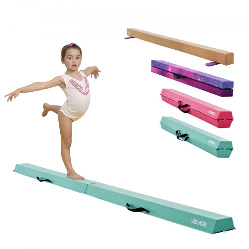 8FT Folding Balance Beam for Kids, 90.7 KG Stable Support Gymnastics Floor Beam with Non-Slip Mats, Gymnastics Training Equipment with Anti-Slip Bottom and Carrying Bag for Home Gym, Mint Green