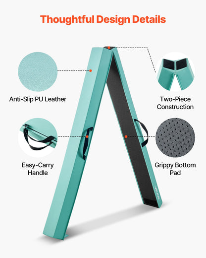 8FT Folding Balance Beam for Kids, 90.7 KG Stable Support Gymnastics Floor Beam with Non-Slip Mats, Gymnastics Training Equipment with Anti-Slip Bottom and Carrying Bag for Home Gym, Mint Green