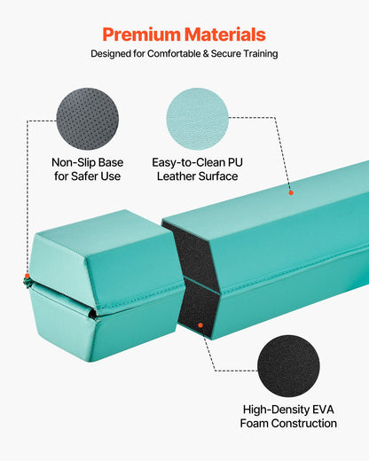 8FT Folding Balance Beam for Kids, 90.7 KG Stable Support Gymnastics Floor Beam with Non-Slip Mats, Gymnastics Training Equipment with Anti-Slip Bottom and Carrying Bag for Home Gym, Mint Green