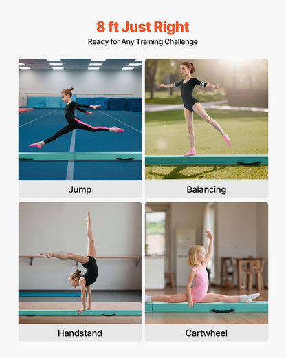 8FT Folding Balance Beam for Kids, 90.7 KG Stable Support Gymnastics Floor Beam with Non-Slip Mats, Gymnastics Training Equipment with Anti-Slip Bottom and Carrying Bag for Home Gym, Mint Green