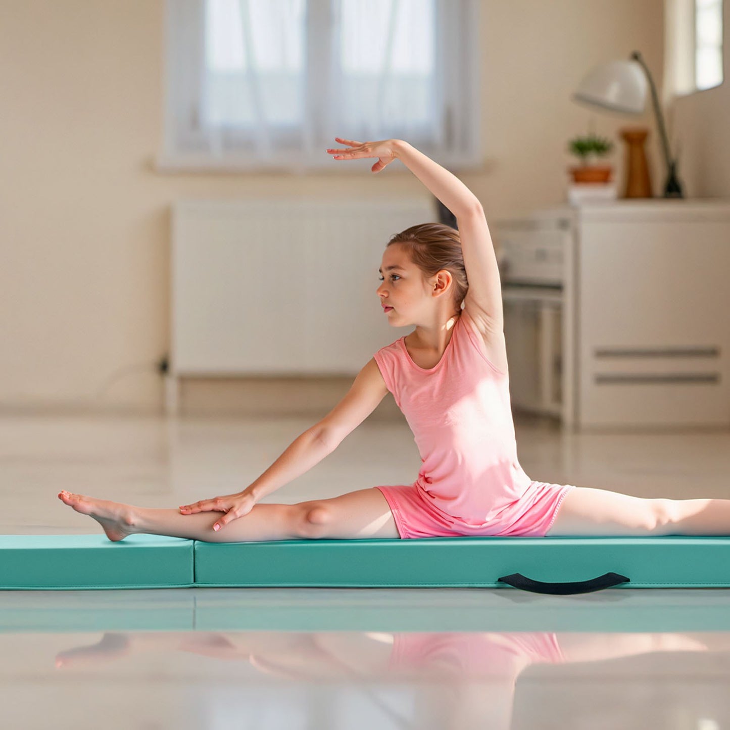 8FT Folding Balance Beam for Kids, 90.7 KG Stable Support Gymnastics Floor Beam with Non-Slip Mats, Gymnastics Training Equipment with Anti-Slip Bottom and Carrying Bag for Home Gym, Mint Green