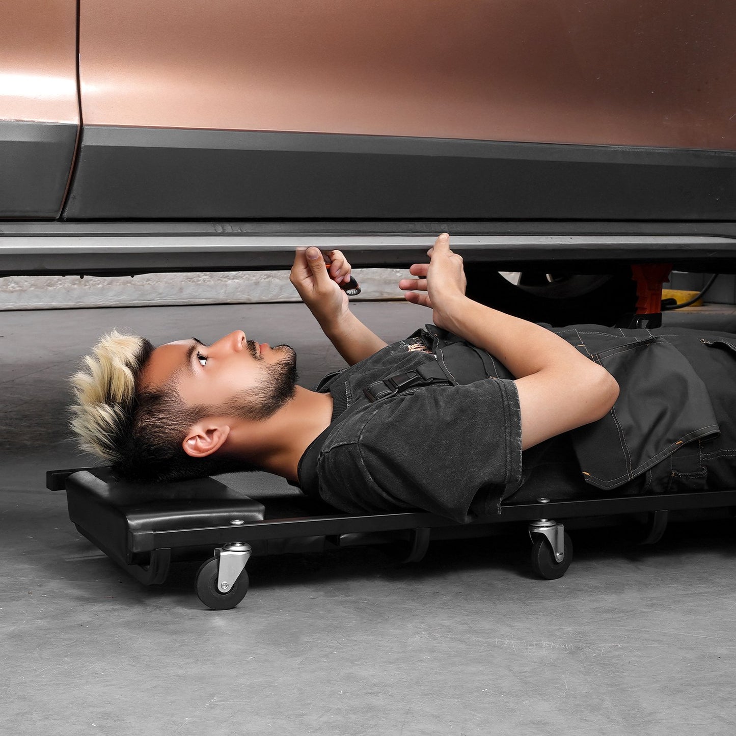 Mechanic Garage Creeper, 1016 mm, 136.1 kg Capacity Automotive Rolling Creeper with 6 Casters Adjustable Cushioned Headrest, Heavy Duty Steel Frame Low Profile for Garages, Repair Shops, and DIY