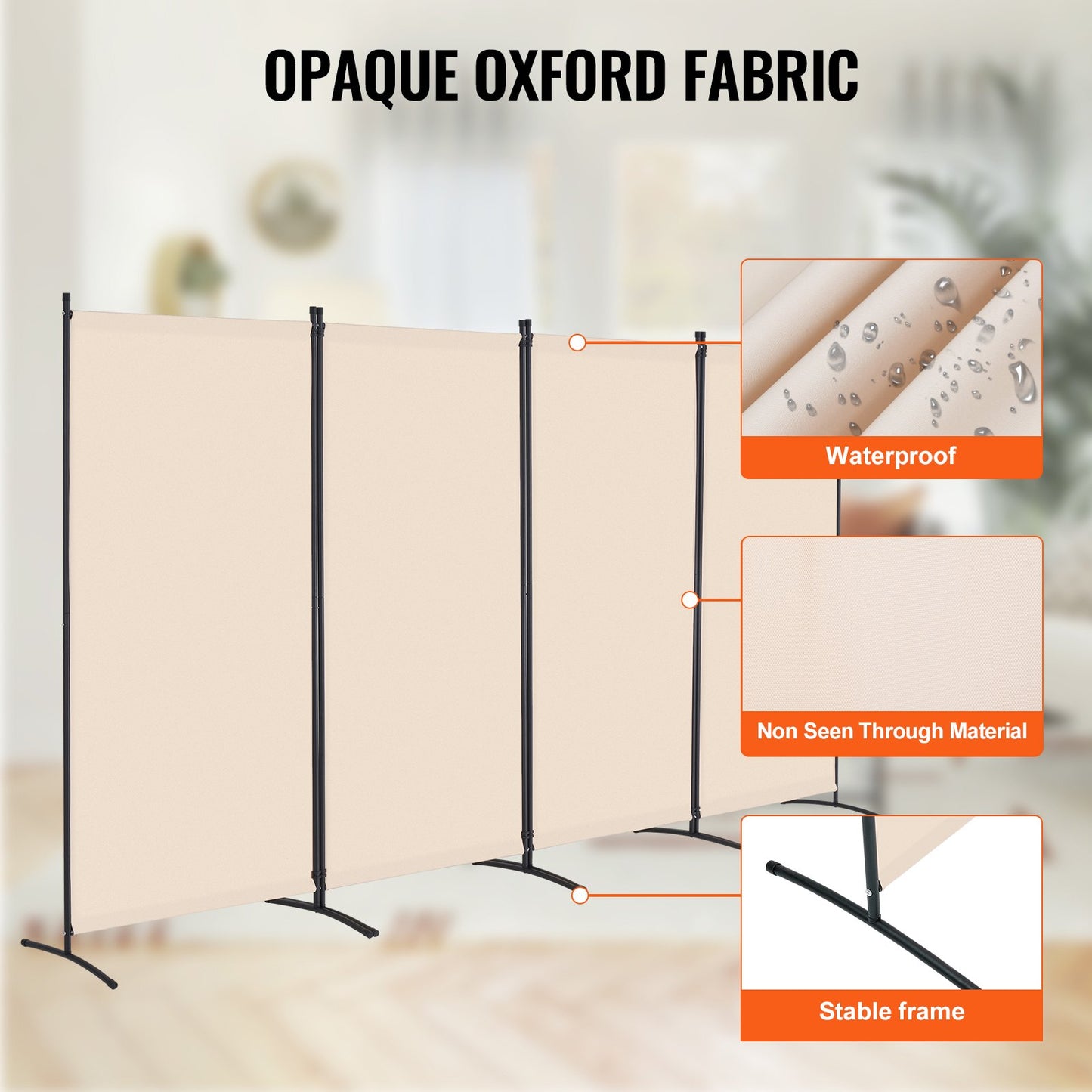 Room Divider, 4 Panels Room Divider, Folding Privacy Screen and Portable Partition Divider for Room Separation, Freestanding Room Partitions for Office, Bedroom, Study, Beige