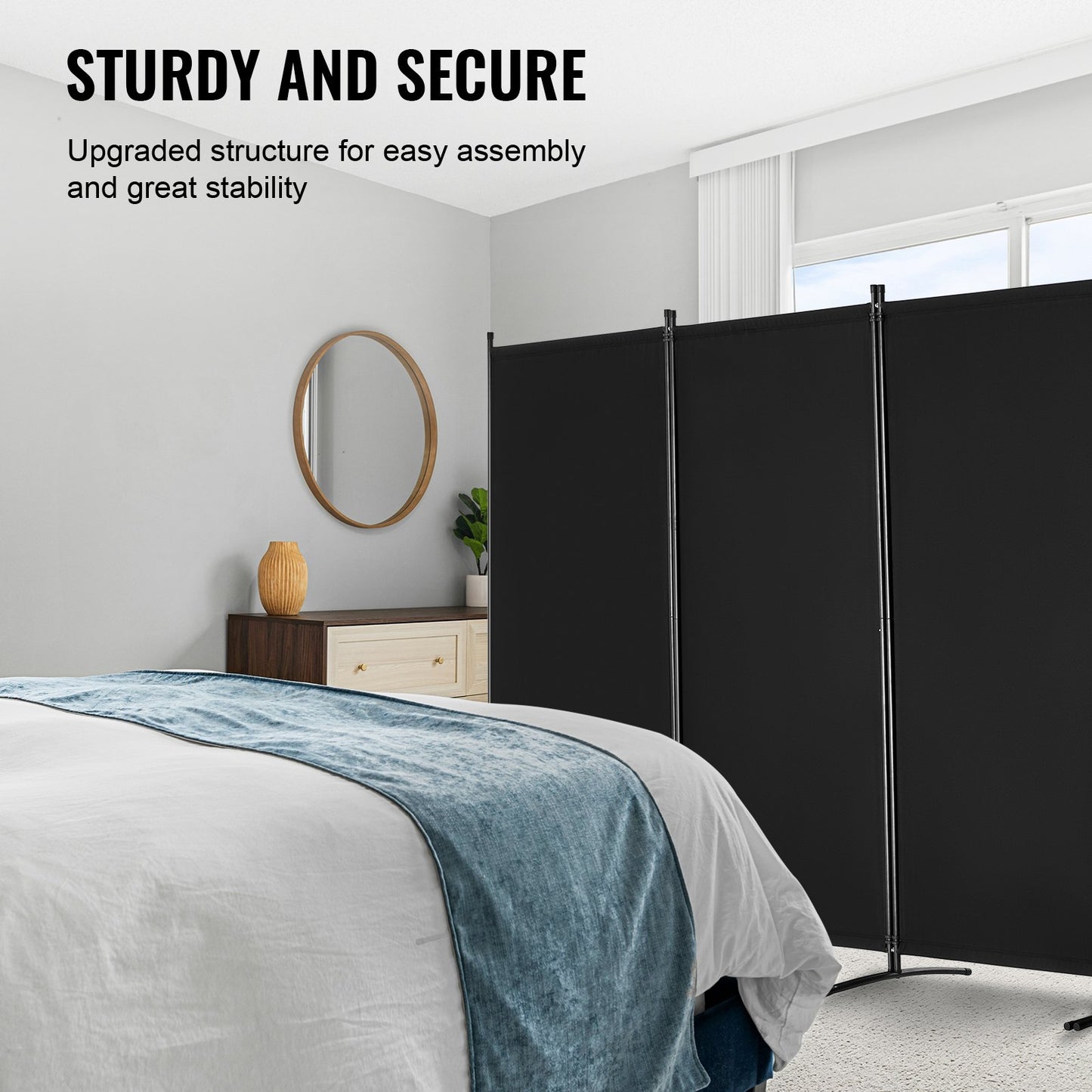 Room Divider, 4 Panels Room Divider, Folding Privacy Screen and Portable Partition Divider for Room Separation, Freestanding Room Partitions for Office, Bedroom, Study, Black