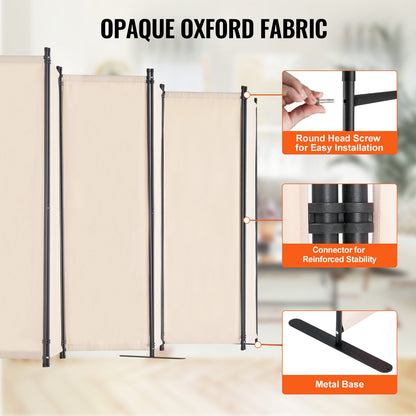 Raumteiler, 6-teiliger Raumteiler, faltbarer Sichtschutz und mobile Trennwand zur Raumaufteilung, freistehende Raumteiler für Büro, Schlafzimmer, Arbeitszimmer, Beige