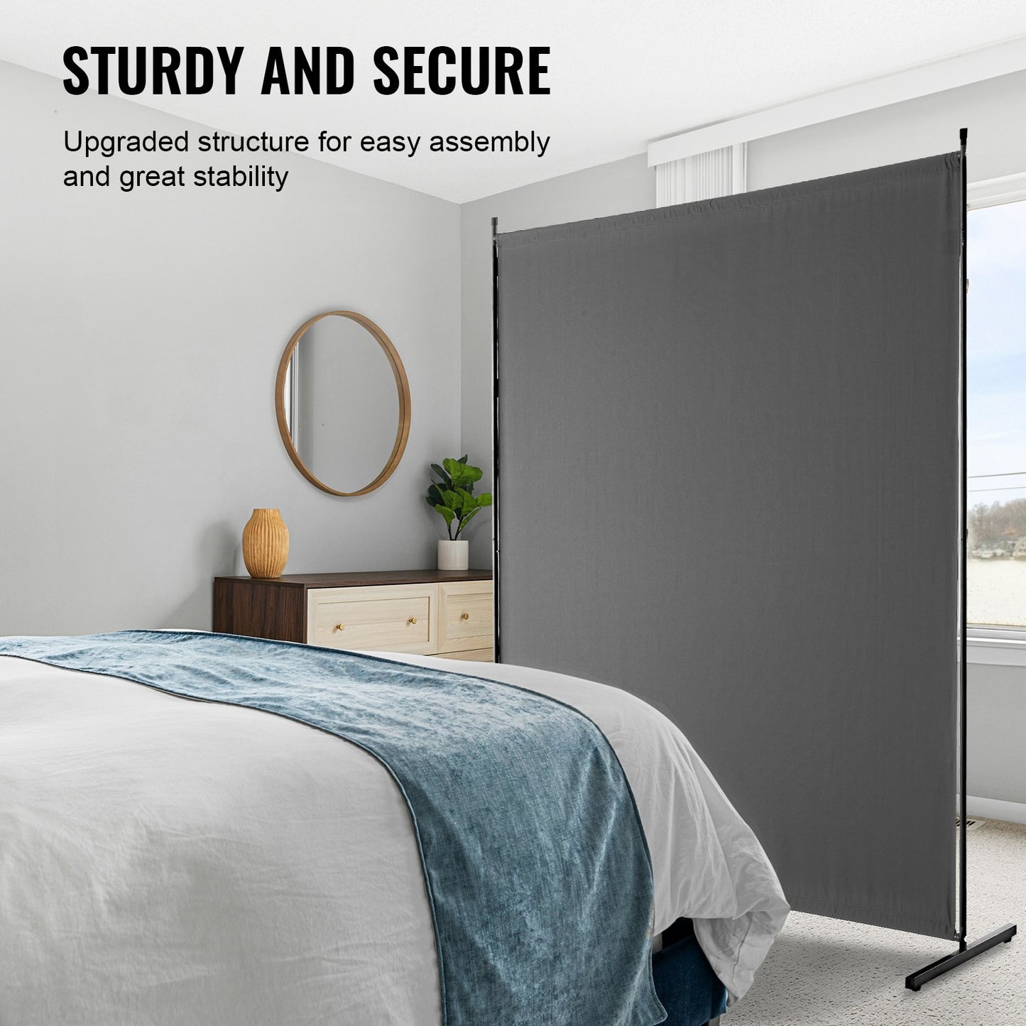 Room Divider, Single Panel Room Divider, 6FT Privacy Screen Indoor, Partition Divider for Room Separation, Freestanding Room Divider Panel for Office, Bedroom, Grey