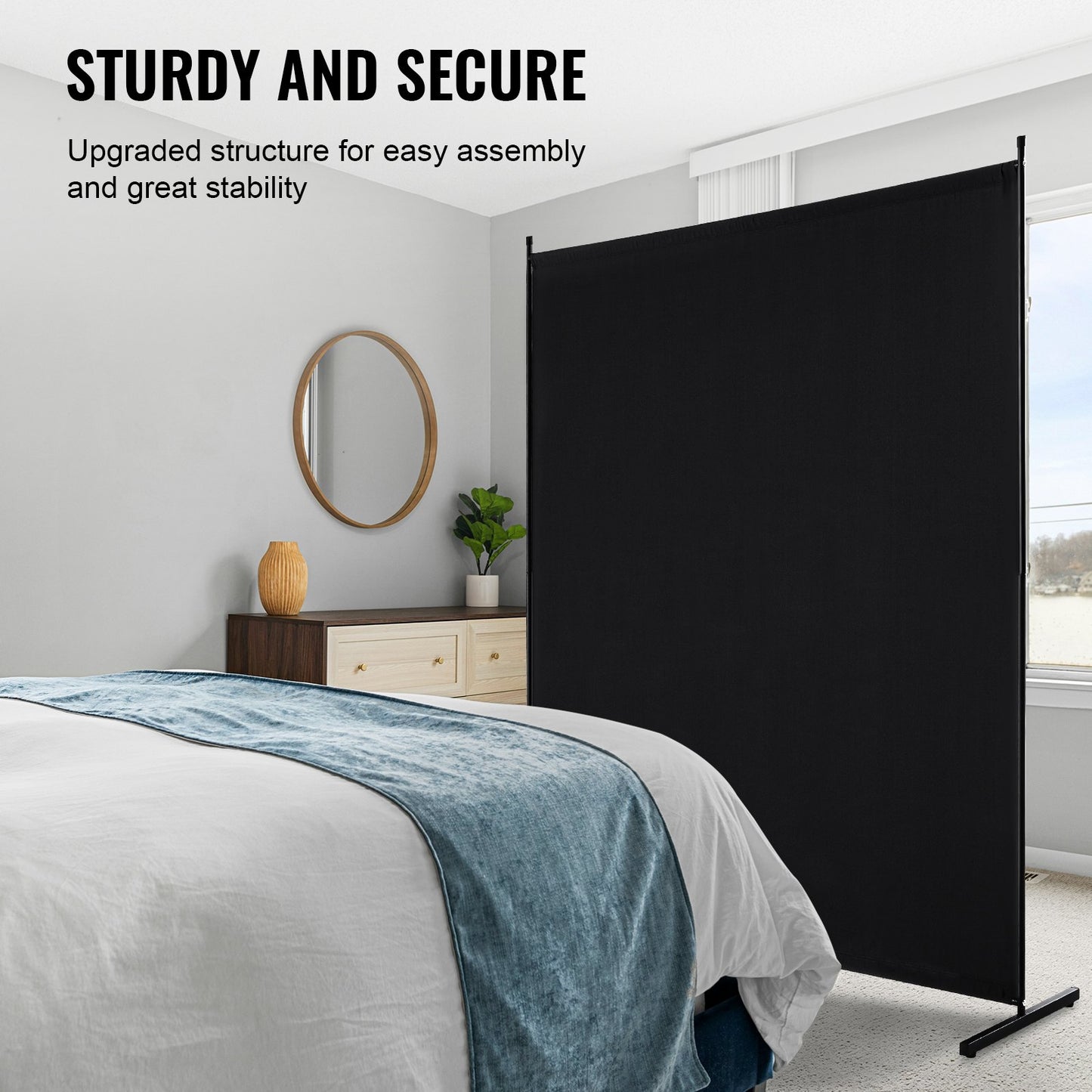 Room Divider, Single Panel Room Divider, 6FT Privacy Screen Indoor, Partition Divider for Room Separation, Freestanding Room Divider Panel for Office, Bedroom, Black