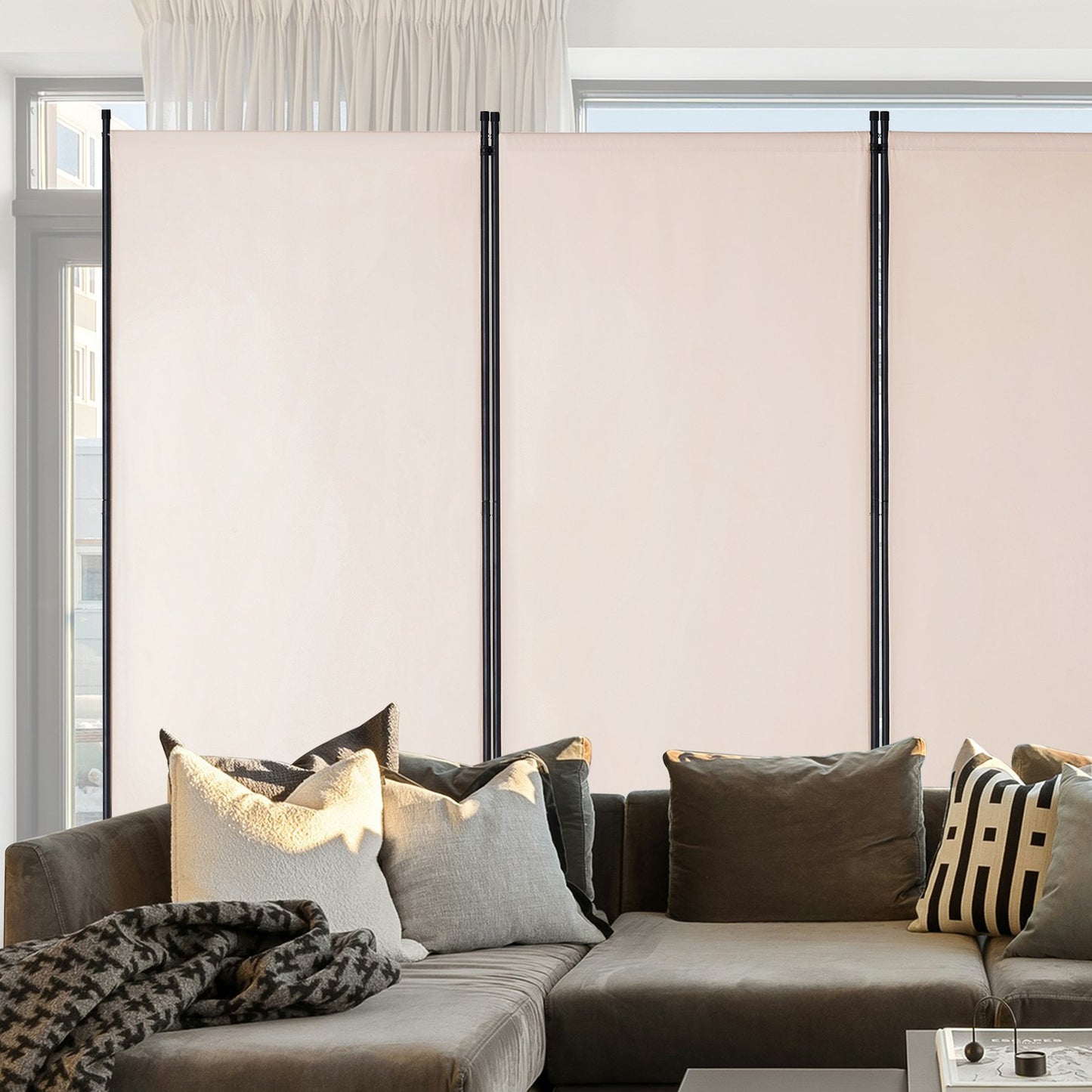 Raumteiler, 3-teiliger Raumteiler, faltbarer Sichtschutz und mobile Trennwand zur Raumaufteilung, freistehende Raumteiler für Büro, Schlafzimmer, Arbeitszimmer, Beige