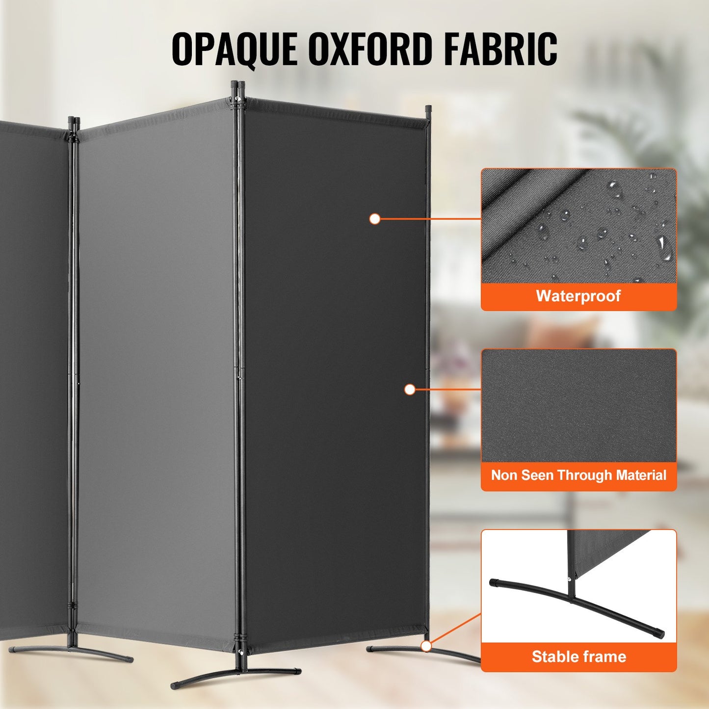 Raumteiler, 3-teiliger Raumteiler, faltbarer Sichtschutz und mobile Trennwand zur Raumaufteilung, freistehende Raumteiler für Büro, Schlafzimmer, Arbeitszimmer, Grau