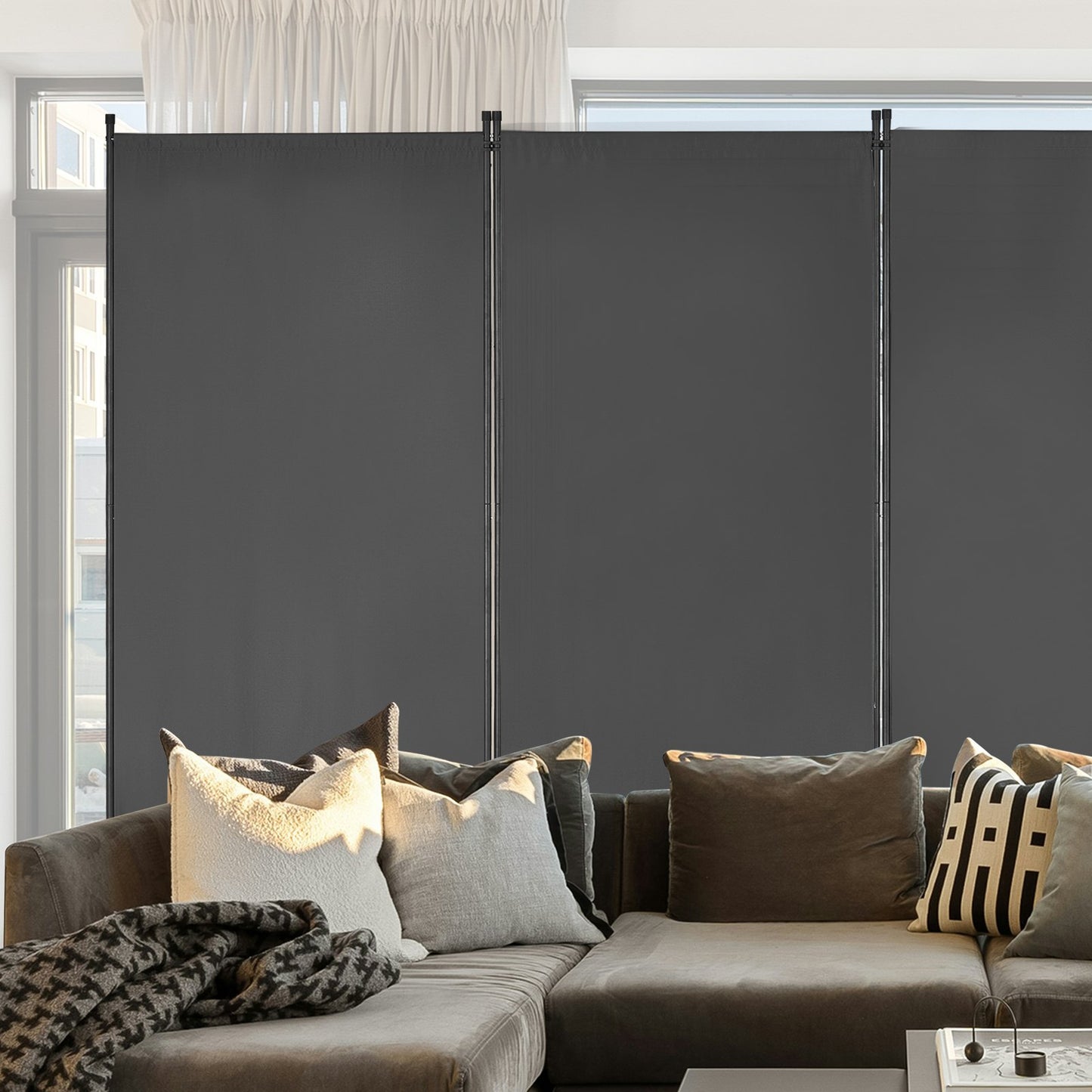 Raumteiler, 3-teiliger Raumteiler, faltbarer Sichtschutz und mobile Trennwand zur Raumaufteilung, freistehende Raumteiler für Büro, Schlafzimmer, Arbeitszimmer, Grau