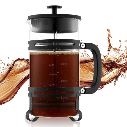 French-Press-Kaffeebereiter, 1 Liter, Borosilikatglas, mit Edelstahlfilter, große French Presse aus Glas für Cold Brew, ideal für Camping, Reisen, Zuhause und Küche, Silber