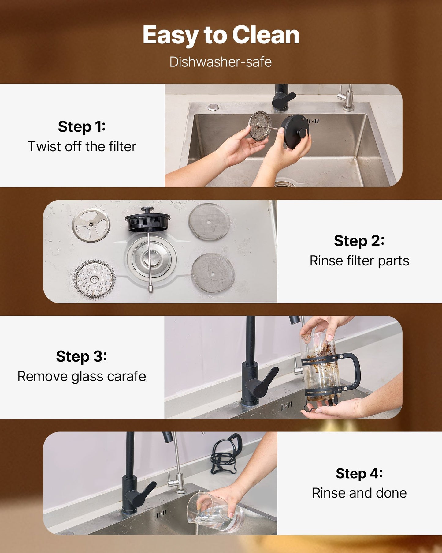 French-Press-Kaffeebereiter, 1 Liter, Borosilikatglas, mit Edelstahlfilter, große French Presse aus Glas für Cold Brew, ideal für Camping, Reisen, Zuhause und Küche, Silber