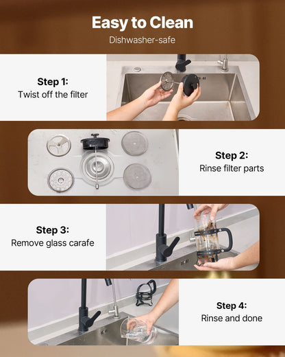 French-Press-Kaffeebereiter, 1 Liter, Borosilikatglas, mit Edelstahlfilter, große French Presse aus Glas für Cold Brew, ideal für Camping, Reisen, Zuhause und Küche, Silber