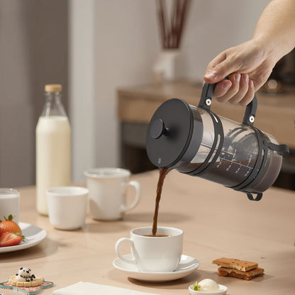 French-Press-Kaffeebereiter, 1 Liter, Borosilikatglas, mit Edelstahlfilter, große French Presse aus Glas für Cold Brew, ideal für Camping, Reisen, Zuhause und Küche, Silber