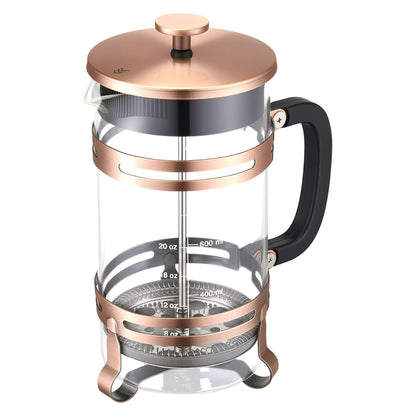French-Press-Kaffeebereiter, 1 Liter, Borosilikatglas, mit Edelstahlfilter, große French Presses aus Glas für Cold Brew, ideal für Camping, Reisen, Zuhause und Küche, Kupfer