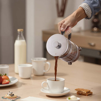 French-Press-Kaffeebereiter, 1 Liter, Borosilikatglas, mit Edelstahlfilter, große French Presse aus Glas für Cold Brew, ideal für Camping, Reisen, Zuhause und Küche, Silber