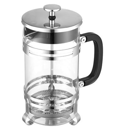 French-Press-Kaffeebereiter, 1 Liter, Borosilikatglas, mit Edelstahlfilter, große French Presse aus Glas für Cold Brew, ideal für Camping, Reisen, Zuhause und Küche, Silber