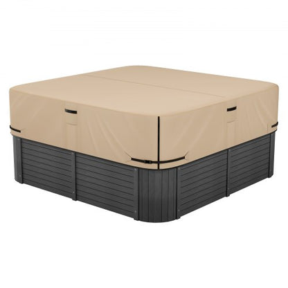 Outdoor Hot Tub Cover, 85x85x20in/2160x2160x508mm Weatherproof & Waterproof Hot Tub Cover Protector, 600D Heavy Duty Oxford Fabric and 950N Tearing Strength, Square Spa Covers for Hottub, Brown