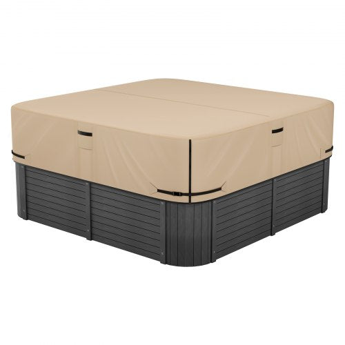 Outdoor Hot Tub Cover, 85x85x20in/2160x2160x508mm Weatherproof & Waterproof Hot Tub Cover Protector, 600D Heavy Duty Oxford Fabric and 950N Tearing Strength, Square Spa Covers for Hottub, Brown