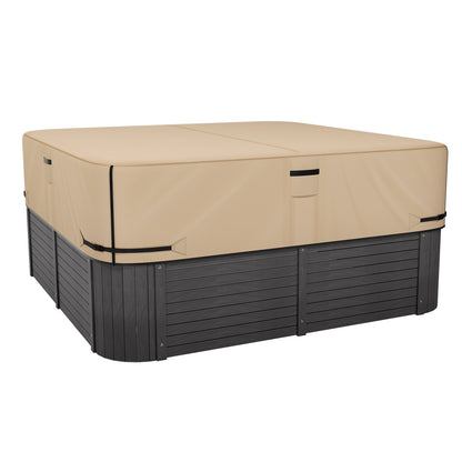 Outdoor Hot Tub Cover, 85x85x20in/2160x2160x508mm Weatherproof & Waterproof Hot Tub Cover Protector, 600D Heavy Duty Oxford Fabric and 950N Tearing Strength, Square Spa Covers for Hottub, Brown