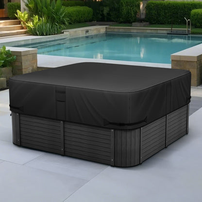 Outdoor-Whirlpoolabdeckung, 2160 x 2160 x 508 mm (85 x 85 x 20 Zoll), wetter- und wasserdicht, aus robustem 600D Oxford-Gewebe mit einer Reißfestigkeit von 950 N, quadratische Whirlpoolabdeckung, schwarz