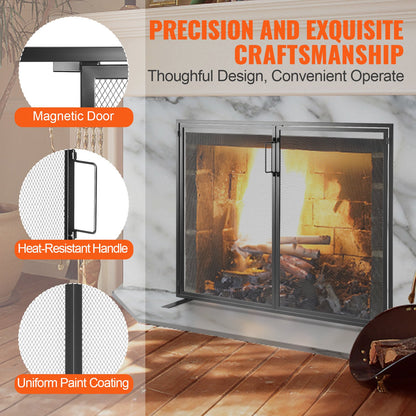 Fireplace Screen 1 Panel with Door, Sturdy Iron Mesh Fireplace Screen, 990(L) x780(H)MM Spark Guard Cover, Simple Installation, Free Standing Fire Fence Grate for Living Room Home Decor Modern