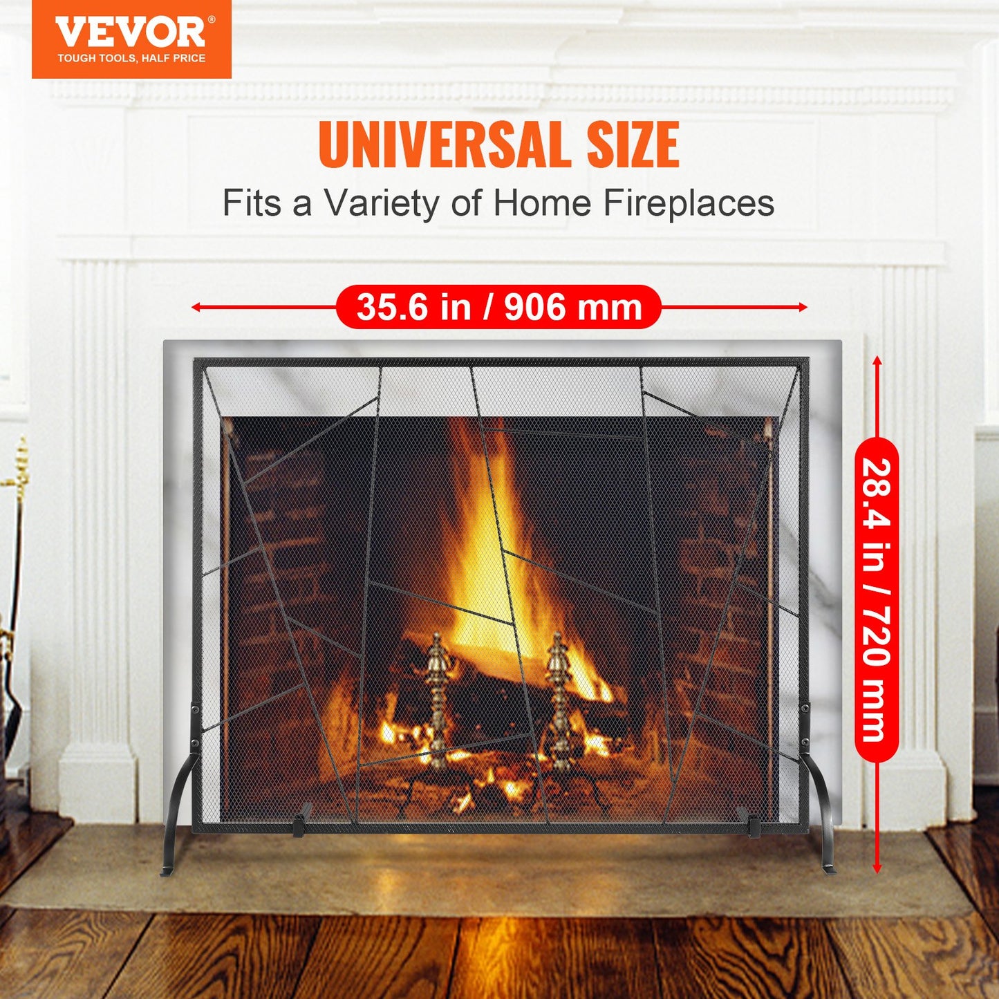 Fireplace Screen Single Panel, Sturdy Iron Mesh Fireplace Screen, 906(L) x720(H)MM Spark Guard Cover, Simple Installation, Free Standing Fire Fence Grate for Living Room Home Decor Modern