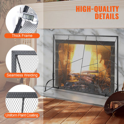 Fireplace Screen Single Panel, Sturdy Iron Mesh Fireplace Screen, 906(L) x720(H)MM Spark Guard Cover, Simple Installation, Free Standing Fire Fence Grate for Living Room Home Decor Modern