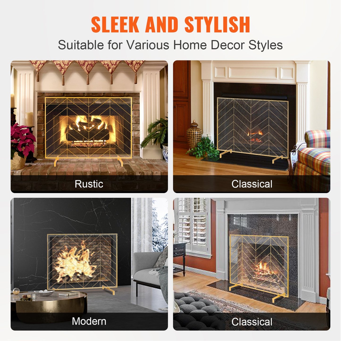 Fireplace Screen Single Panel, Sturdy Iron Mesh Fireplace Screen, 980(L) x758(H)MM Spark Guard Cover, Simple Installation, Free Standing Fire Fence Grate for Living Room Home Decor Modern