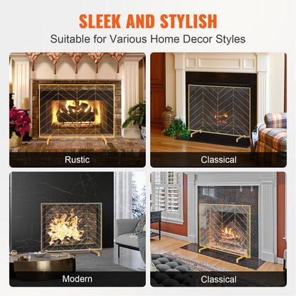 Fireplace Screen Single Panel, Sturdy Iron Mesh Fireplace Screen, 980(L) x758(H)MM Spark Guard Cover, Simple Installation, Free Standing Fire Fence Grate for Living Room Home Decor Modern