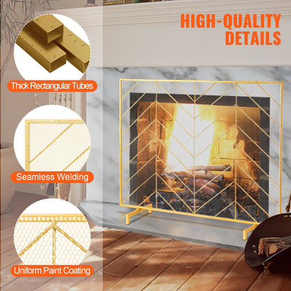 Fireplace Screen Single Panel, Sturdy Iron Mesh Fireplace Screen, 980(L) x758(H)MM Spark Guard Cover, Simple Installation, Free Standing Fire Fence Grate for Living Room Home Decor Modern