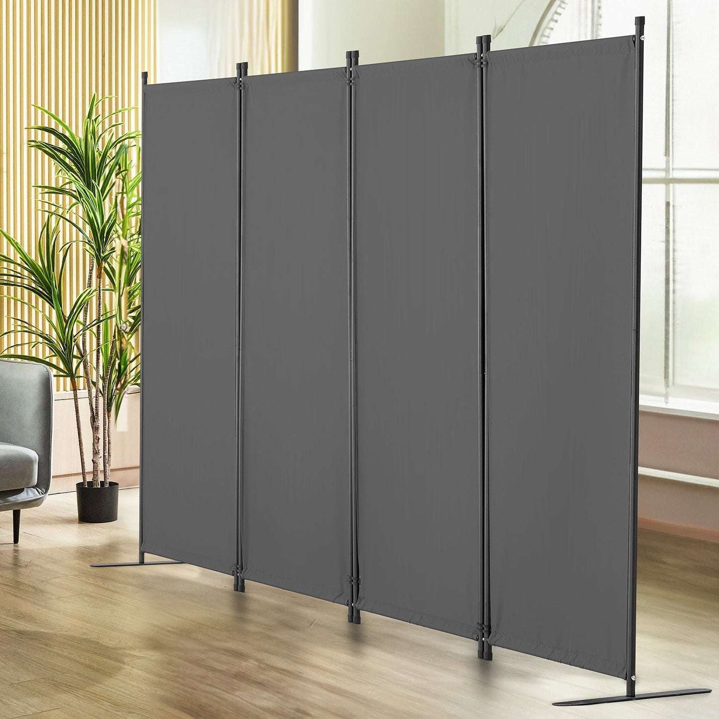 Room Divider, 4 Panel Room Dividers and Folding Privacy Screens, Fabric Partition Room Dividers for Office, Bedroom, Dining Room, Study, Freestanding, Light Gray
